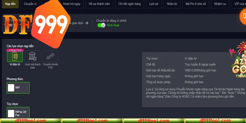 Đăng nhập tài khoản, nạp tiền để có vốn chơi xổ số tại DF999