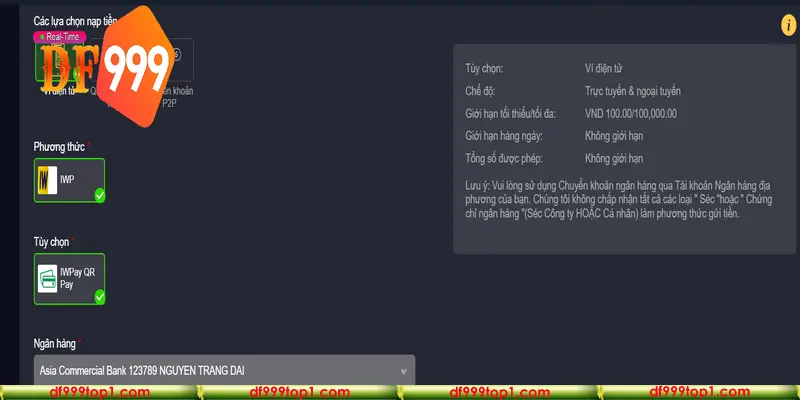 Giao dịch nạp tiền qua ví điện tử DF999